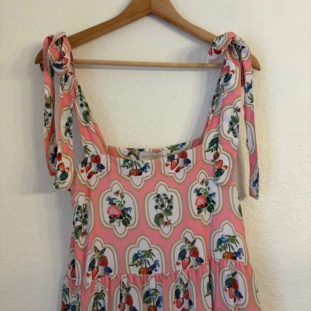 Smith & Quinn Sage Midi Dress S Fruit Patch Strawberry Print Butterfly Pink NWT - Picture 6 of 14